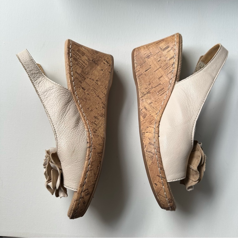 Floral Cream Leather Slingback Wedge Sandals - Picture 4 of 11